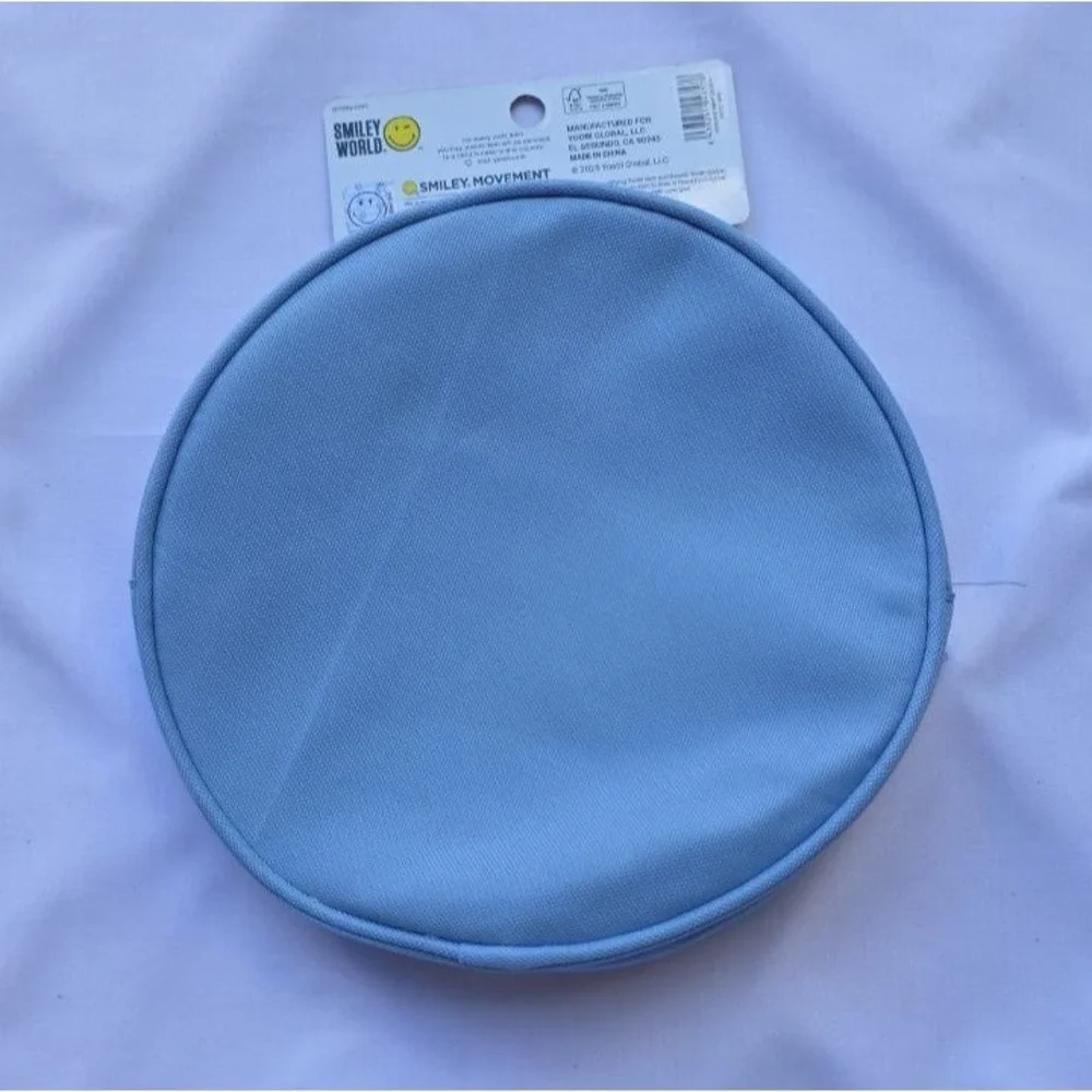 Yoobi SmileyWorld Pencil Pouch Round Holographic Disco Ball Face Zipper Blue